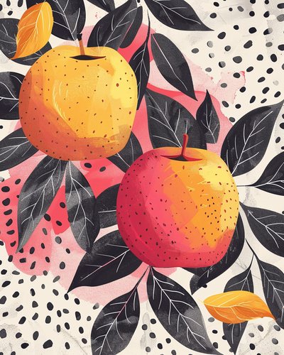Owoce jabłoni i rysunek botaniczny rośliny | grafiki ścienne online autorstwa F. Abderrahim