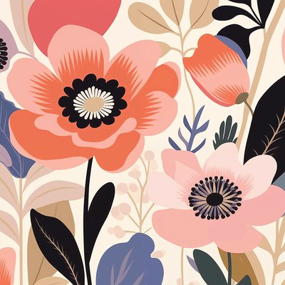 Ilustracja botaniczna pastelowe odważne kwiaty, styl matisse | grafika ścienna autorstwa F. Abderrahim