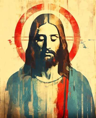 Chrześcijańska postać religijna Jezus Chrystus, styl boho, dekoracje ścienne i wydruki na płótnie autorstwa F. Abderrahim