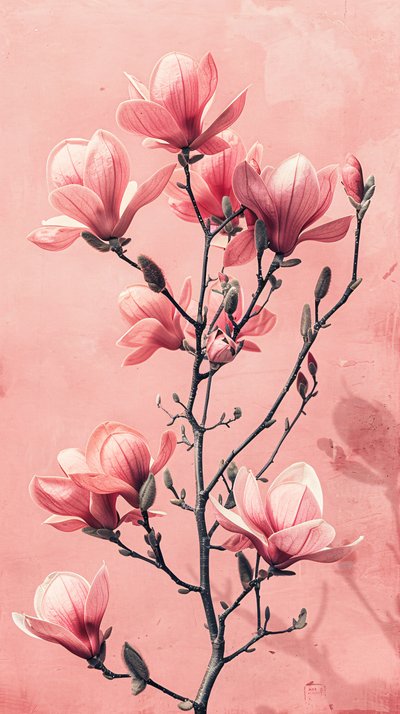 Minimalistyczne różowe i szare kwiaty, botaniczna dekoracja ścienna do sypialni autorstwa F. Abderrahim