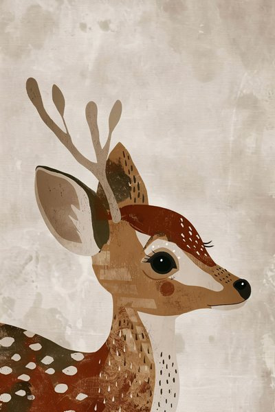 Czeska dziecięca dekoracja ścienna, minimalistyczna ilustracja jelenia autorstwa F. Abderrahim