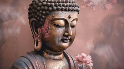 Spokojny Budda na lotosie grafika ścienna do salonu, poziome płótno autorstwa F. Abderrahim