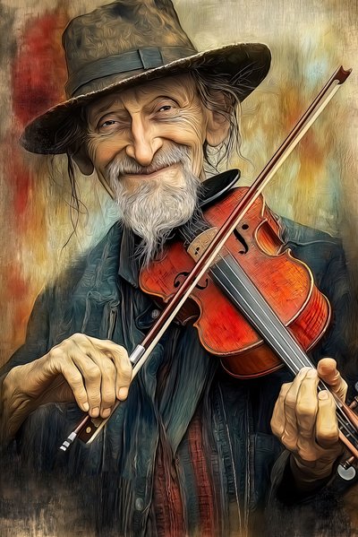 Muzyk uliczny grający muzykę jazzową na skrzypcach, , Oprawiony dekor ścienny autorstwa F. Abderrahim