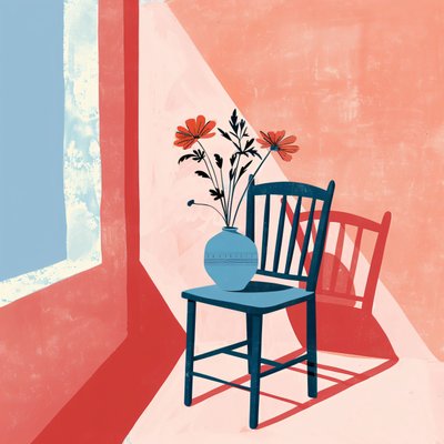 roślina, krzesło i wazon ceramiczny, styl bohemy, nowoczesna dekoracja ścienna | druk na żądanie autorstwa F. Abderrahim
