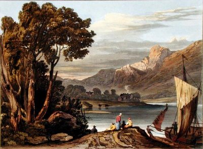Nowy jaz. Patrząc w górę rzeki, tablica 11 z Opisu rzeki Wye, rytowana przez Theodore Henry Fielding (1781-1851), 1818 (akwatinta ręcznie kolorowana) autorstwa A.V. Copley after Fielding
