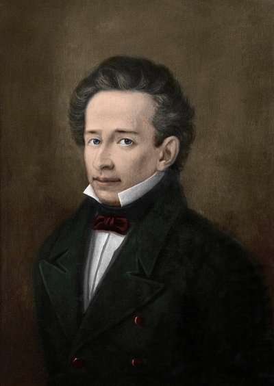 Portret Giacomo Leopardi (1798-1837) z portretu A. Ferrazziego - autorstwa A. (after) Ferrazzi