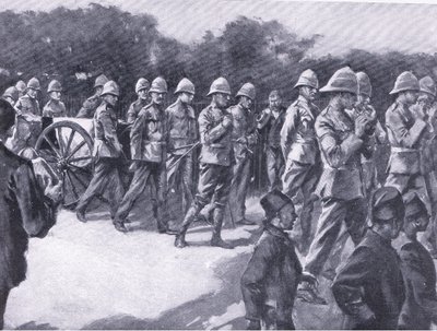 Pogrzeb z wojskowymi honorami więźnia burskiego w Simonstown, z książki After Pretoria: The Guerilla War wydanej przez Harmsworth Bros Limited, 1901 autorstwa A. C. Ball