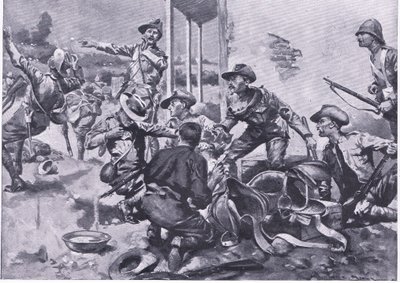 Atak na farmę Hamel Fontein, z książki After Pretoria: The Guerilla War wydanej przez Harmsworth Bros Limited, 1901 autorstwa A. C. Ball