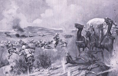 Atak na konwój w Buffelspoort, ilustracja z filmu After Pretoria: The Guerilla War, 1902 autorstwa A. C. Ball