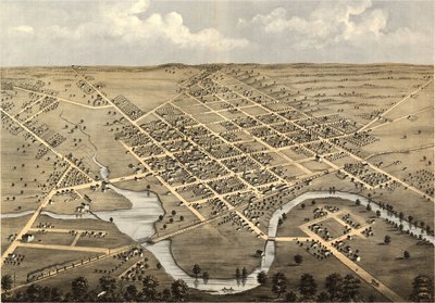 Widok z lotu ptaka na Columbus, Columbia Co., Wisconsin, 1868 r. LOC 73694538 autorstwa A.; Chicago Lithographing Co. Ruger