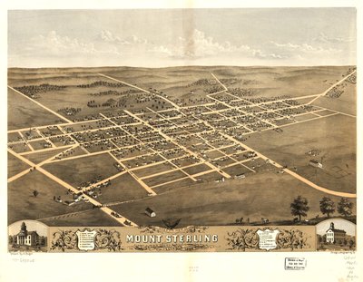 Widok z lotu ptaka na Mount Sterling, hrabstwo Brown, Illinois, 1869 r. LOC 73693365 autorstwa A.; Chicago Lithographing Co. Ruger