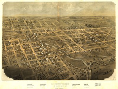 Widok z lotu ptaka na miasto Albion, Calhoun Co., Michigan. LOC 73693419 autorstwa A.; Chicago Lithographing Co. Ruger