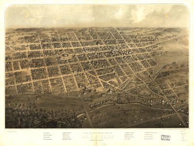 Widok z lotu ptaka na miasto Marshall, Calhoun Co., Michigan. LOC 73693437 autorstwa A.; Chicago Lithographing Co. Ruger