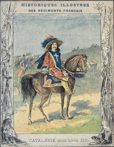 Kawaleria pod Ludwikiem XIV - Z pokrowca ochronnego na podręczniki szkolne, koniec XIX wieku - Kawaleria sous Ludwika XIV - ilustracja A Demarle - Historyczny notatnik Protege, koniec XIX wieku - autorstwa A. Demarle