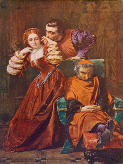 Szekspir: Silvia i Valentine, Dwaj dżentelmeni z Werony, Akt III, Scena 1 (litografia kolorowa) autorstwa A. E. Elmore