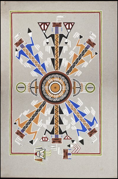 Rysunki przedstawiające miejsce pochówku „Cadence”, Indianina Chippewa „Medyka”, obraz piaskowy Navajo i kamienne obrazy Wrony autorstwa A. Grossman