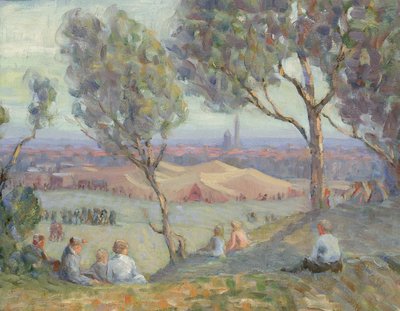 Widok z Arlington Heights, z namiotami Chautaqua i pomnikiem Waszyngtona..., ca. 1922. autorstwa A. H. O. Rolle