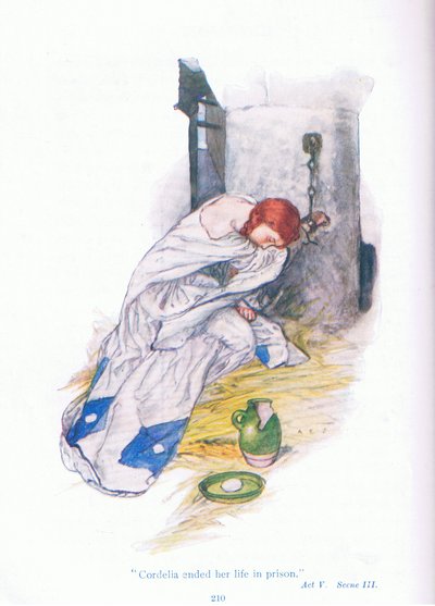 Cordelia zakończyła swoje życie w więzieniu (Król Lear), z Tales from Shakespeare pub. przez Ward Lock & Co Ltd autorstwa A. Jackson
