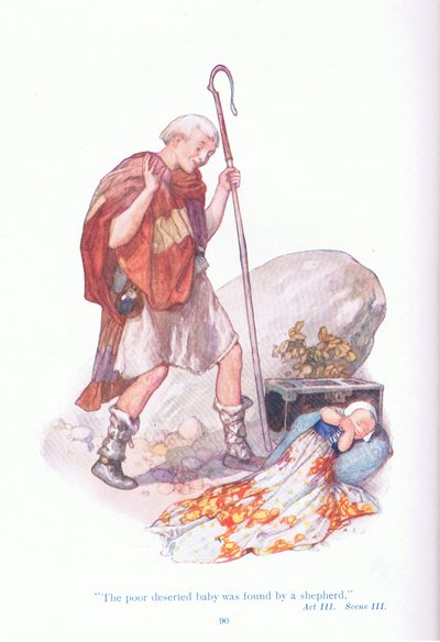 Biedne, opuszczone dziecko zostało odnalezione przez pasterza (Opowieść zimowa), z Tales z pubu Shakespeare. przez Ward Lock & Co Ltd autorstwa A. Jackson