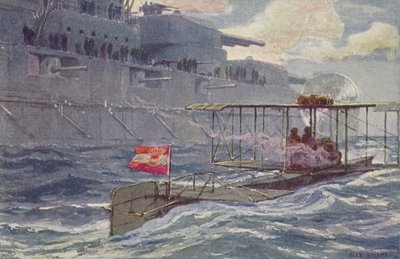 Wodnosamolot Austro-Węgier przelatujący nad pancernikiem, I wojna światowa, 1914-1918 autorstwa A. Kircher
