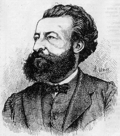 Portret Ulricha de Fonvielle (1833-1911), francuskiego dziennikarza i literata - Grawerowanie Lemota z 1870 roku autorstwa A Lemot