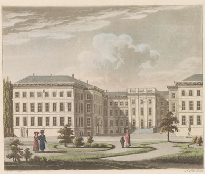 Pałac Noordeinde w Hadze, 1810-1825 Le Palais royal à La Haye, vu du jardin / Pałac Królewski w Hadze, widok od strony ogrodu (tytuł na obiekcie) autorstwa A. Lutz