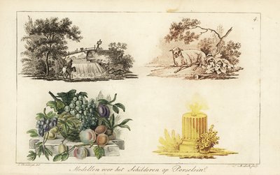 Wzory do malowania na porcelanie: pejzaże, owoce, świeca autorstwa A. Lutz