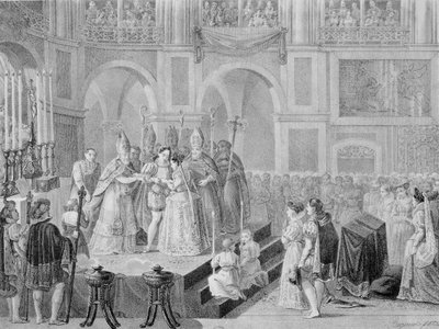 Ślub Henryka III (1553-1610) i Małgorzaty Francuskiej (1553-1615) w 1572, 1832 autorstwa A. Regnier