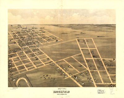 Widok Brookfield z lotu ptaka, Linn Co., Missouri 1869. LOC 73693470 autorstwa A. Ruger