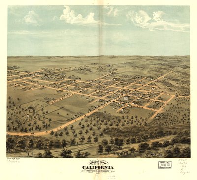 Widok Kalifornii z lotu ptaka, Moniteau Co., Missouri 1869. LOC 73693471 autorstwa A. Ruger