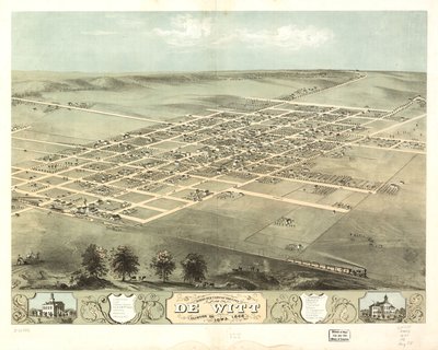 Widok z lotu ptaka na miasto De Witt, Clinton Co., Iowa 1868. LOC 73693396 autorstwa A. Ruger