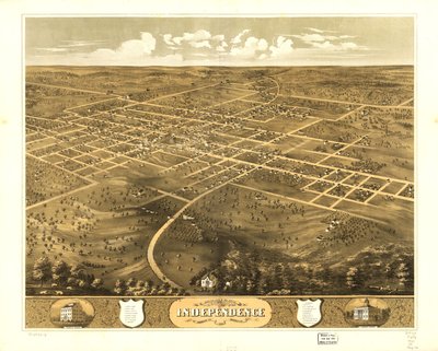 Widok z lotu ptaka na miasto Independence, Jackson Co., Missouri, 1868. LOC 73693478 autorstwa A. Ruger