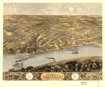 Widok z lotu ptaka na miasto Lexington, Lafayette Co., Missouri, 1869. LOC 73693481 autorstwa A. Ruger