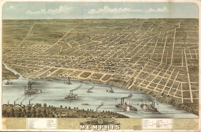 Widok miasta Memphis z lotu ptaka, Tennessee, 1870 r. LOC 73694530 autorstwa A. Ruger