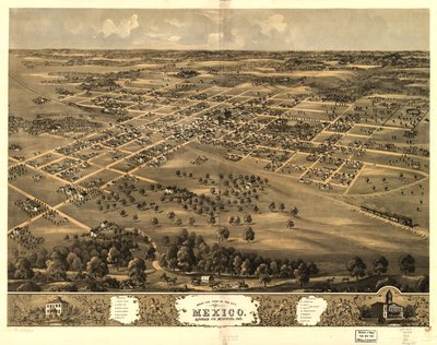 Widok miasta Meksyk z lotu ptaka, Audrian Co., Missouri 1869. LOC 73693484 autorstwa A. Ruger