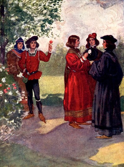 ...Szlachta zerwała czerwone lub białe róże i wkładała je do czapek, XV wiek, 1905. autorstwa A. S. Forrest
