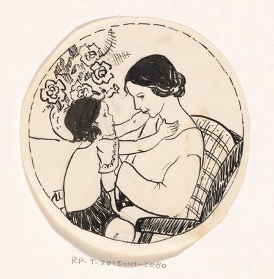 Dziewczyna na kolanach mamy autorstwa A. Tinbergen (signed by artist)
