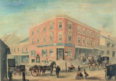 Corner of George and Hunter Streets, Sydney, 1849 (wc) autorstwa A. Torning