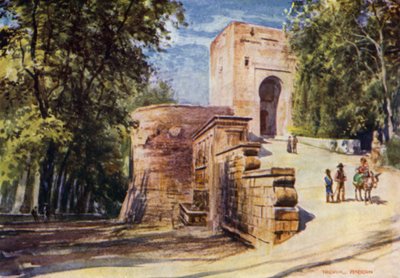 Alhambra, Brama Sprawiedliwości i Fontanna Cesarza (kolor lito) autorstwa A. Trevor Haddon