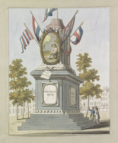 Rewolucja, dekoracja na Place Royale, 1795 Dziesięć tabliczek z dekoracjami na Alliantiefeest w Amsterdamie w 1795 roku (tytuł serii) autorstwa A. Verkerk