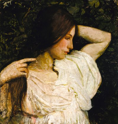 Dziewczyna układająca włosy autorstwa Abbott Handerson Thayer