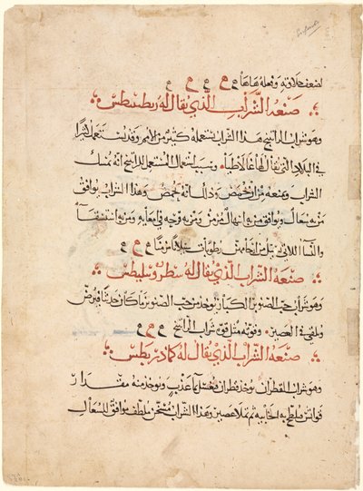 Strona tekstowa z Materia Medica Dioscorides, c. 1224. autorstwa Abdallah ibn al Fadl