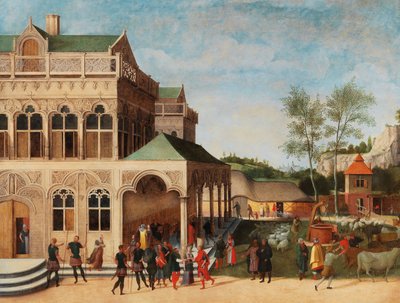 Elegancka loggia z propozycją Izaaka do Rebeki, 1616. autorstwa Abel Grimmer
