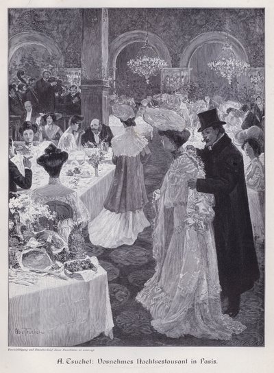 Wieczór w eleganckiej restauracji w Paryżu (grawerunek) autorstwa Abel Truchet