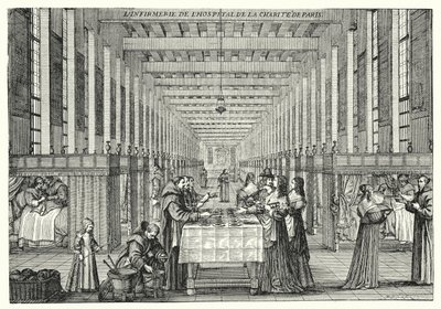 Infirmeria szpitala Hopital de la Charite w Paryżu (rycina) autorstwa Abraham (after) Bosse