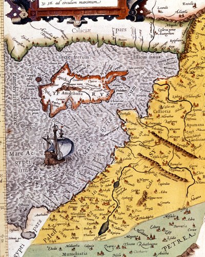 Historyczna mapa geograficzna Palestyny wg Atlasu Abrahama Orteliusa, Amsterdam autorstwa Abraham (after) Ortelius