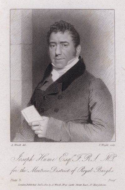 Joseph Hume, szkocki lekarz, polityk i radykalny poseł (grafika) autorstwa Abraham (after) Wivell