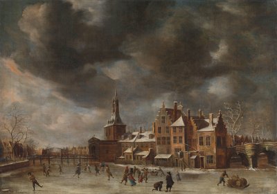 Blauwpoort w Lejdzie zimą autorstwa Abraham Beerstraten