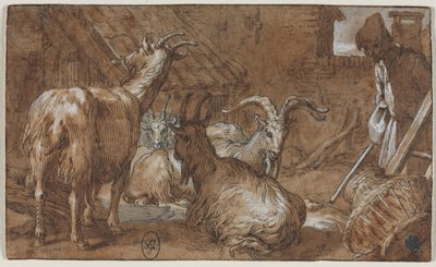 Podwórko z kozami i pasterzem kóz, ok. godz. 1610-1615. autorstwa Abraham Bloemaert