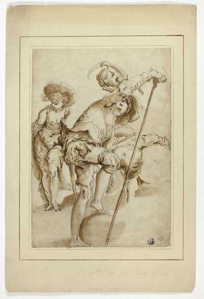 Stojący żołnierz, stojąca kobieta i pochylony perkusista autorstwa Abraham Bloemaert